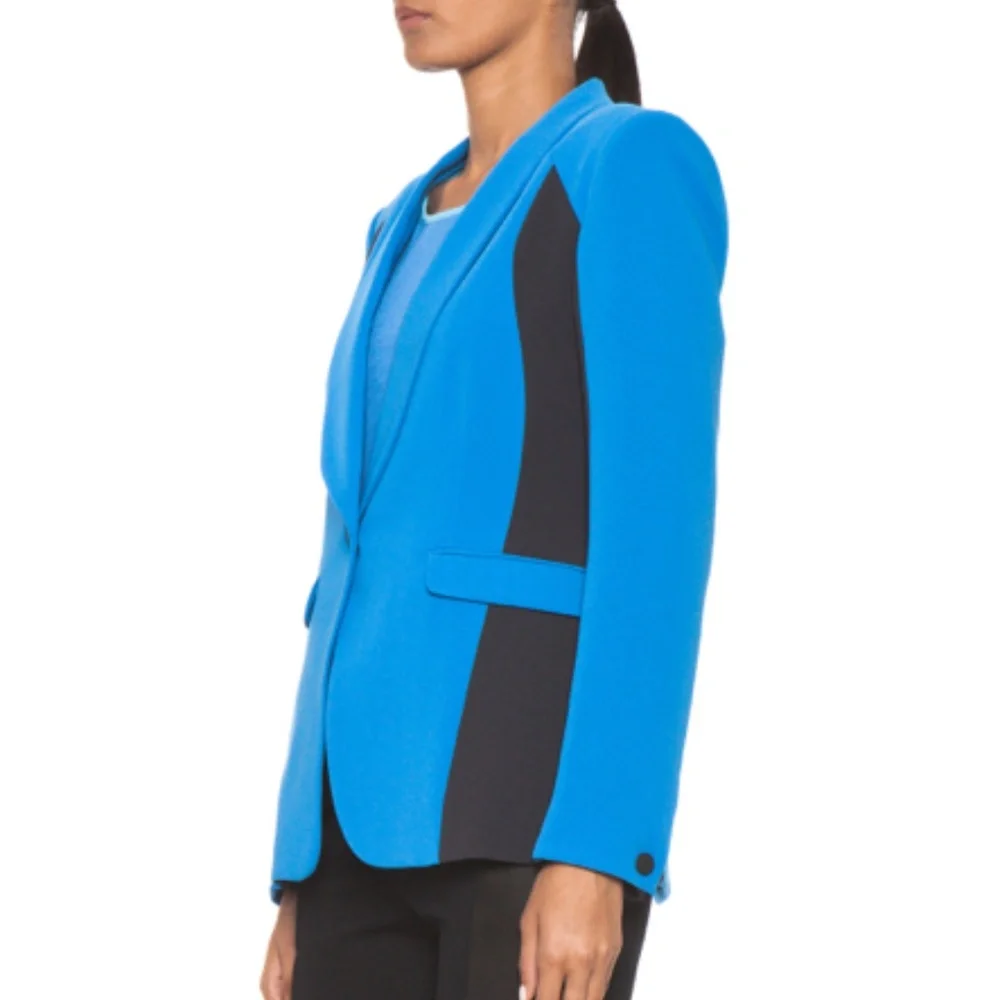rag & bone Jefferson Blue Grey Colorblock Fitted Blazer Silk Blend Chic 2
